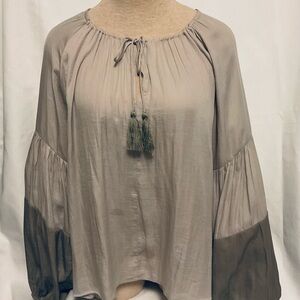 Mustard Seed Taupe Blouse with Tassel Accent Size S